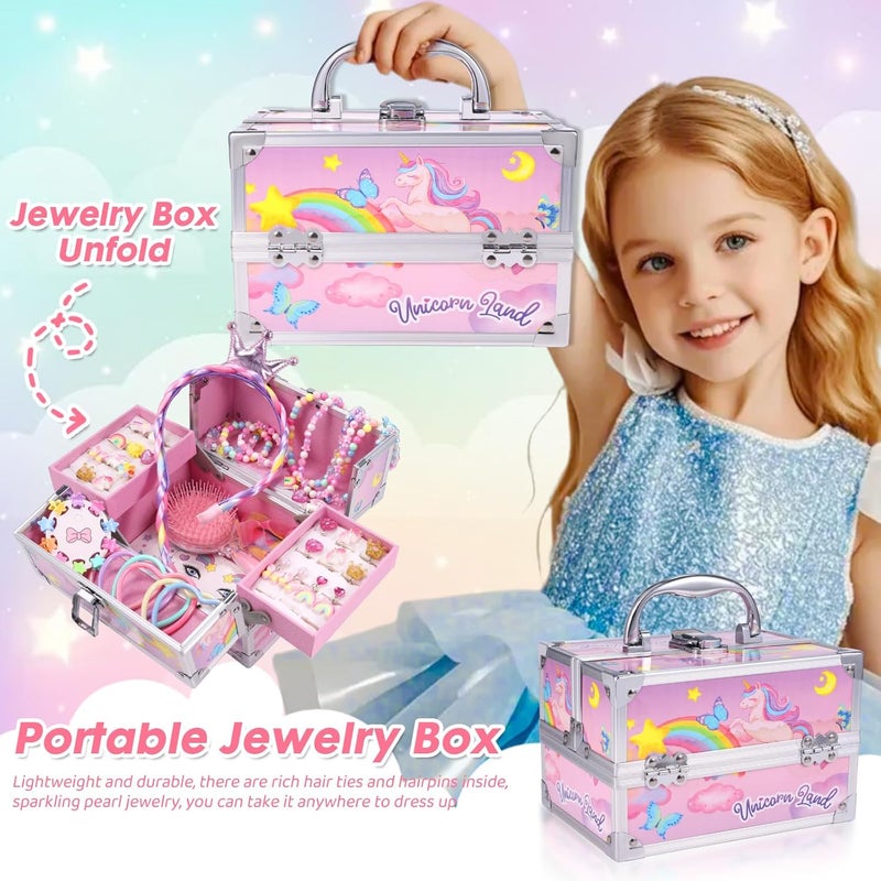 PinkSheep Unicorn Kids Jewelry for Girls: Toddler Princess Dress Up Unicorn Toy Set, Ring Necklace Bracelace Earing Clip for Little Girls, for Kids Toddler Jewelry Age 3-8 - Image 2